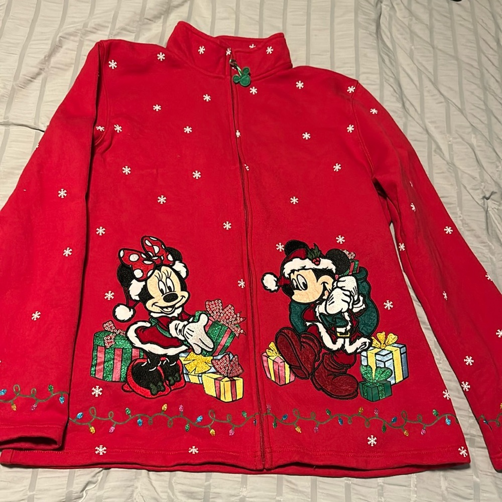 Authentic Disney Parks embroidered Christmas Zip Up sweatshirt.